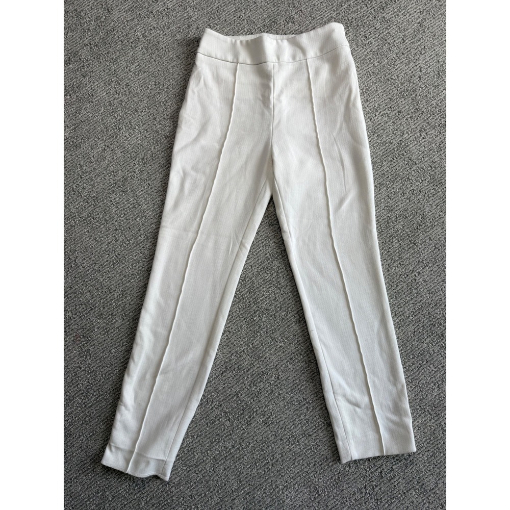 HM Womens White Pintuck Ankle Trousers Size 2 Slim Fit High Rise Dress Pants